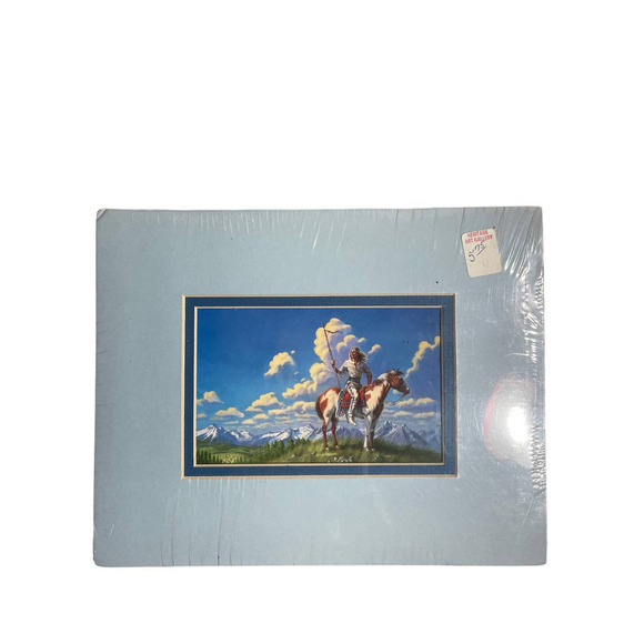 Tribal/Native/Indian attire beautiful western art print. Mountains/Horse/Sky - Picture 1 of 3
